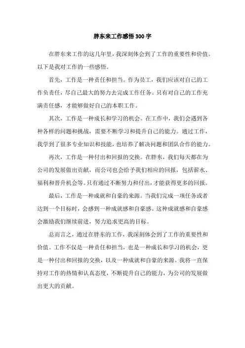 胖东来工作感悟300字