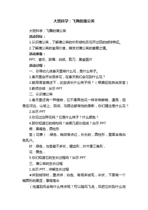 大班科学：飞舞的蒲公英