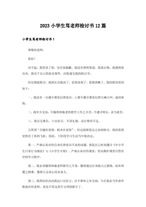 2023小学生骂老师检讨书12篇