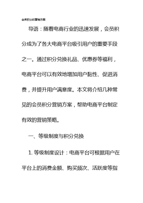 会员积分的营销方案