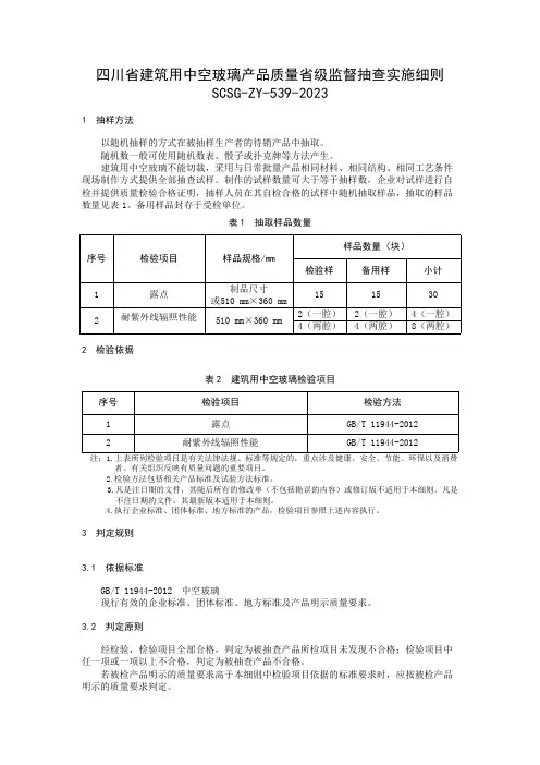 建筑用中空玻璃产品质量省级监督抽查实施细则
