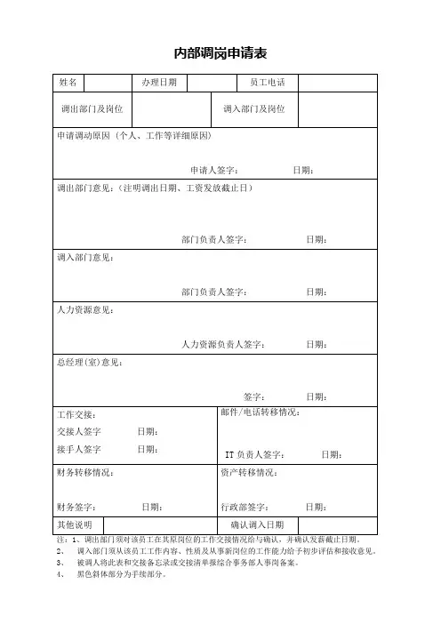 内部调岗申请表