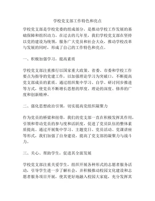 学校党支部工作特色和亮点