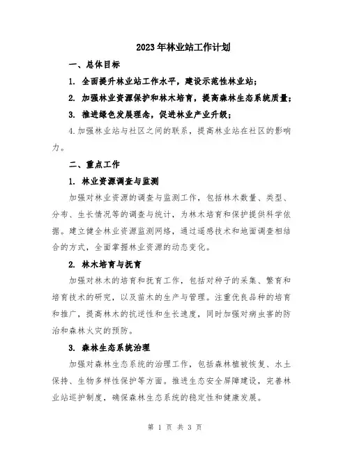 2023年林业站工作计划