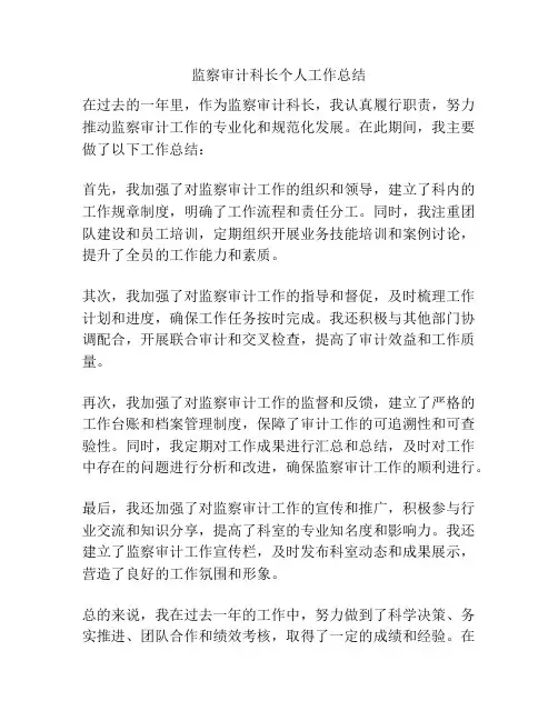 监察审计科长个人工作总结