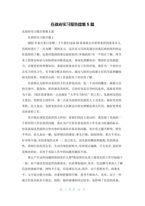 在政府实习报告锦集5篇