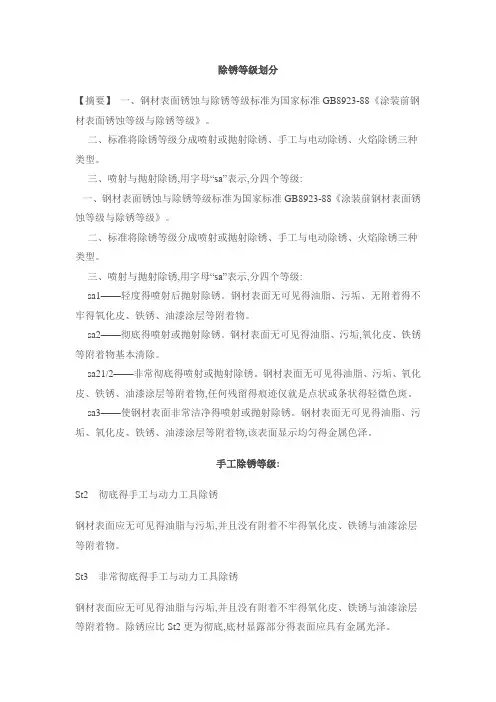 除锈等级(Sa,St,SI等)