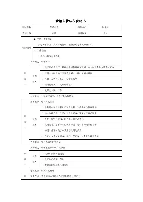 营销主管职位说明书