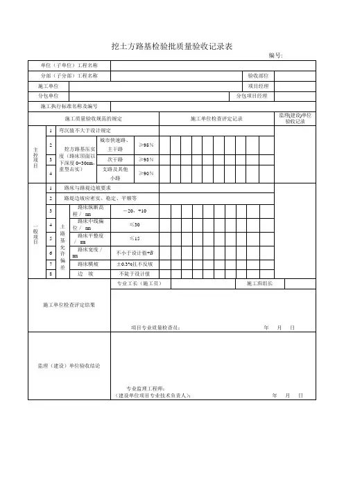 挖土方路基检验批质量验收记录表