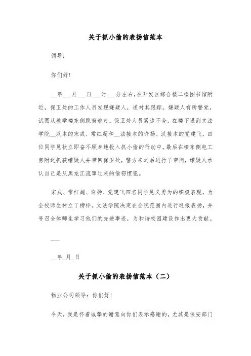 关于抓小偷的表扬信范本（三篇）