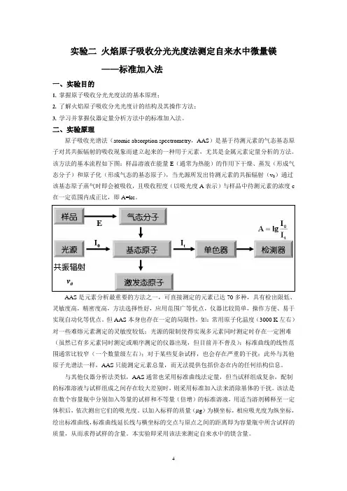 火焰原子吸收分光度法火焰原子吸收分光光度法测定自来水中微量镁