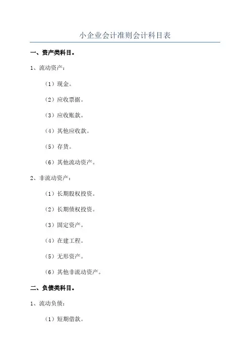 小企业会计准则会计科目表