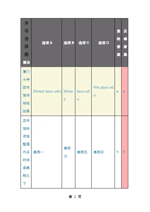 厦门大学图书馆入馆考试题目