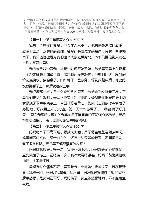 小学二年级写人作文300字八篇