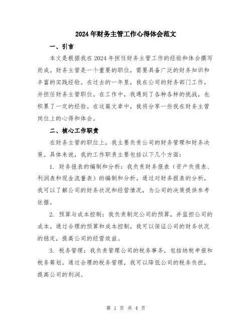 2024年财务主管工作心得体会范文