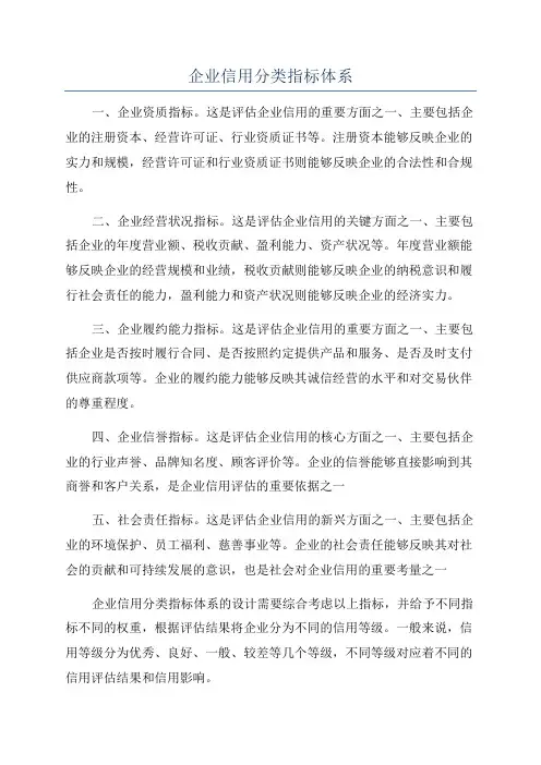 企业信用分类指标体系