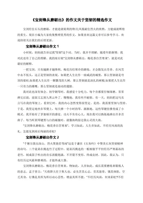 《宝剑锋从磨砺出》的作文关于坚韧的精选作文