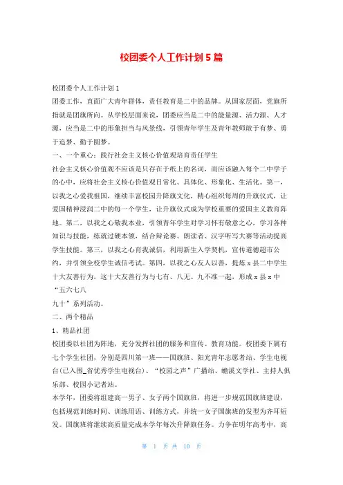 校团委个人工作计划5篇99范文网