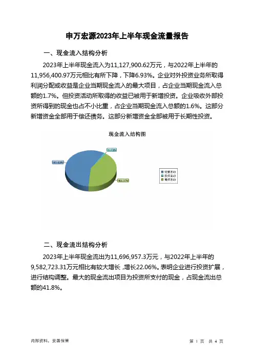 000166申万宏源2023年上半年现金流量报告
