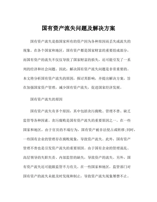 国有资产流失问题及解决方案