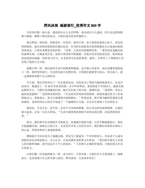 栉风沐雨 砥砺前行_优秀作文800字