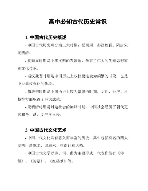 高中必知古代历史常识