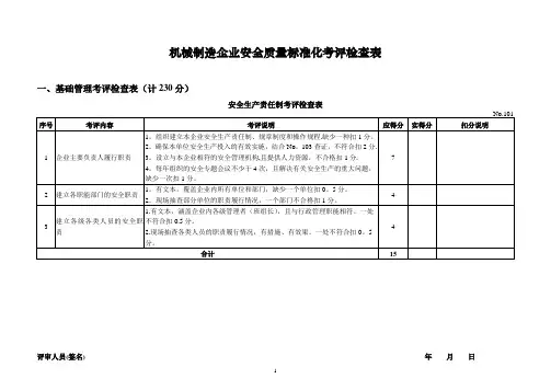 (国家)机械制造企业安全质量标准化考评检查表