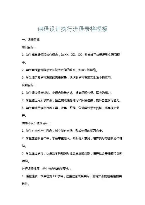 课程设计执行流程表格模板