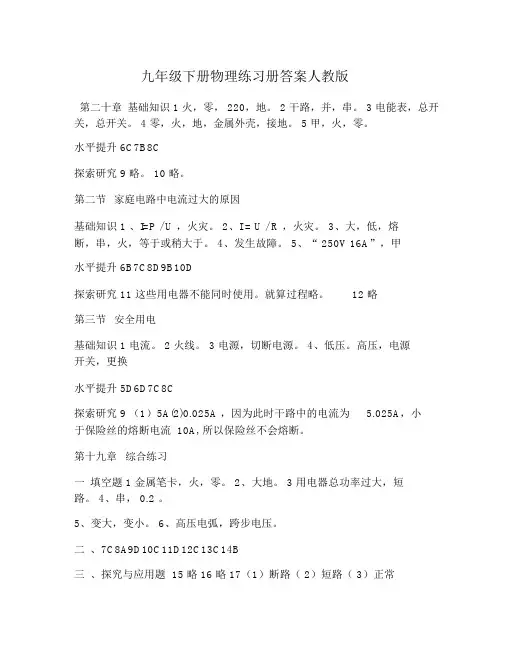 九年级下册物理练习册答案人教版.doc