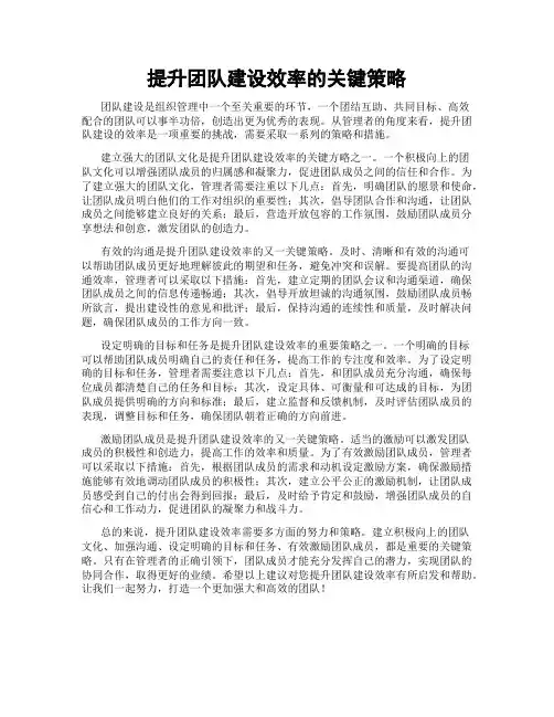 提升团队建设效率的关键策略