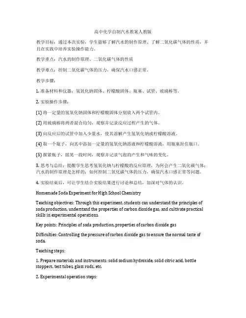 高中化学自制汽水教案人教版