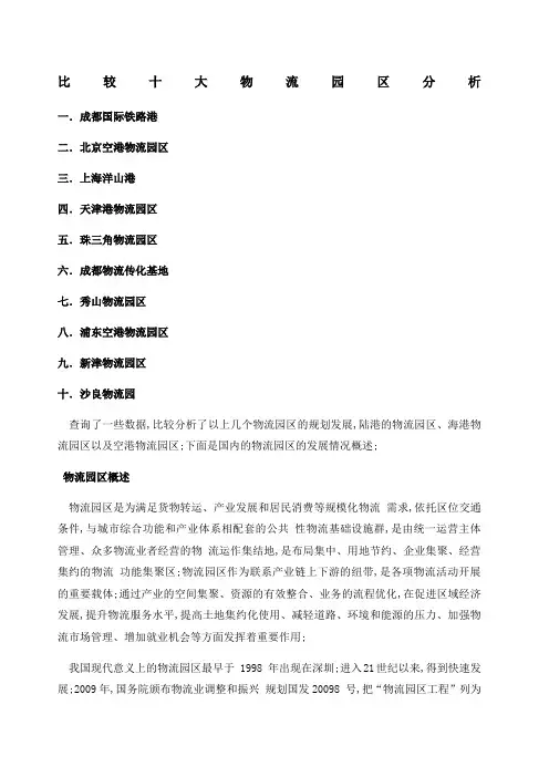 比较十大物流园区分析