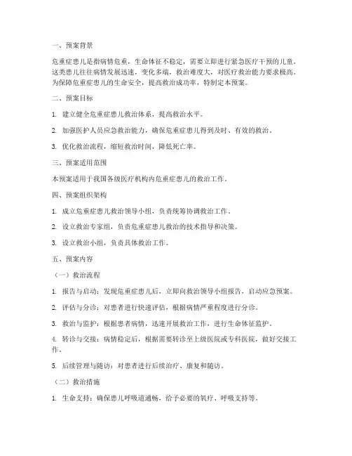 危重症患儿的应急处置预案