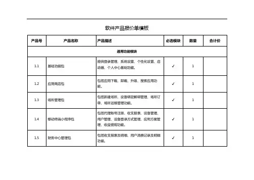 软件管理系统产品报价单模板(详细)