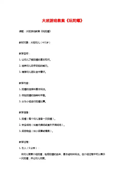 大班游戏教案《玩陀螺》