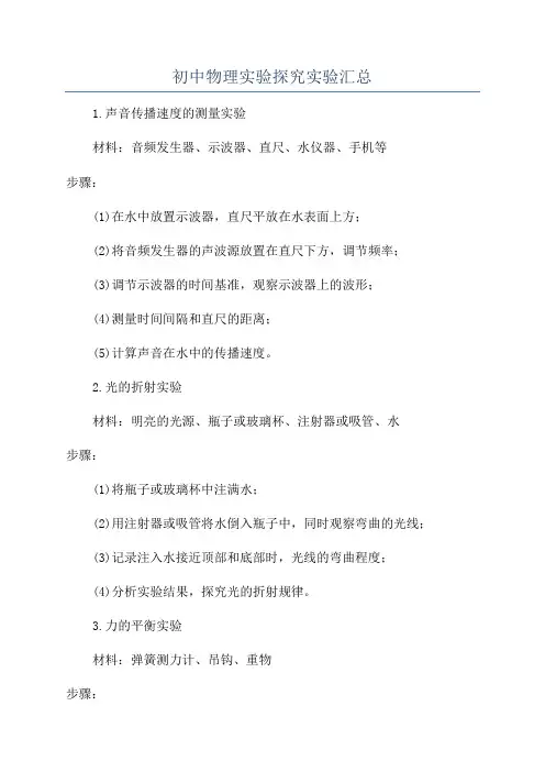 初中物理实验探究实验汇总