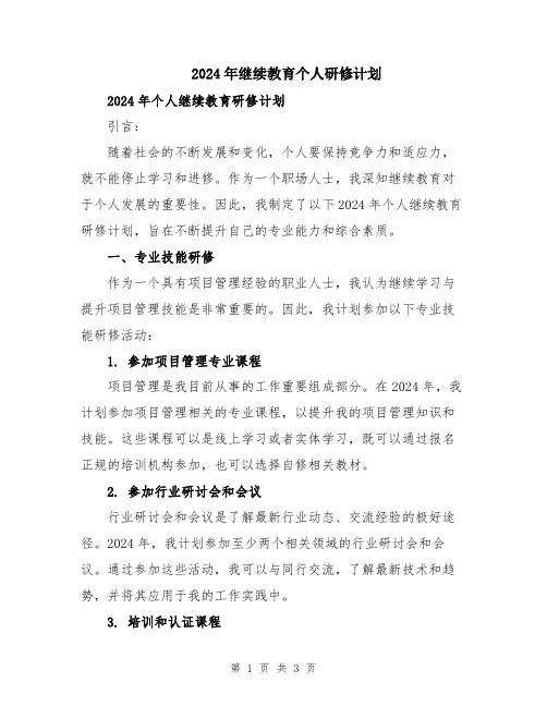 2024年继续教育个人研修计划