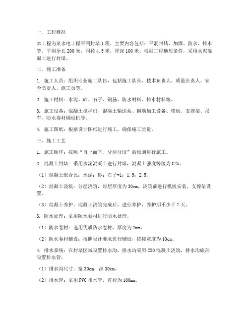 平洞封堵工程施工方案范本