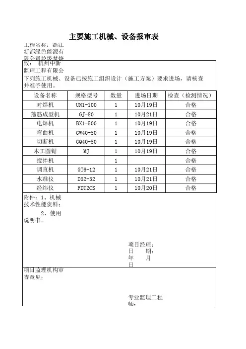 机械设备报审表