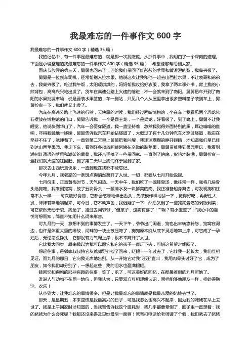 我最难忘的一件事作文600字（精选35篇）