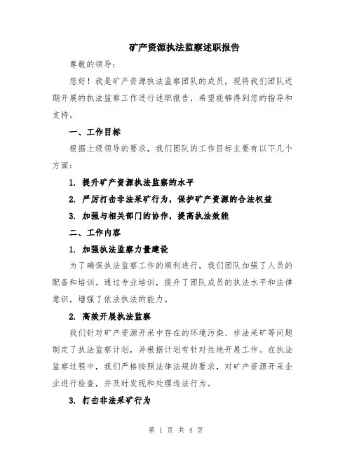 矿产资源执法监察述职报告