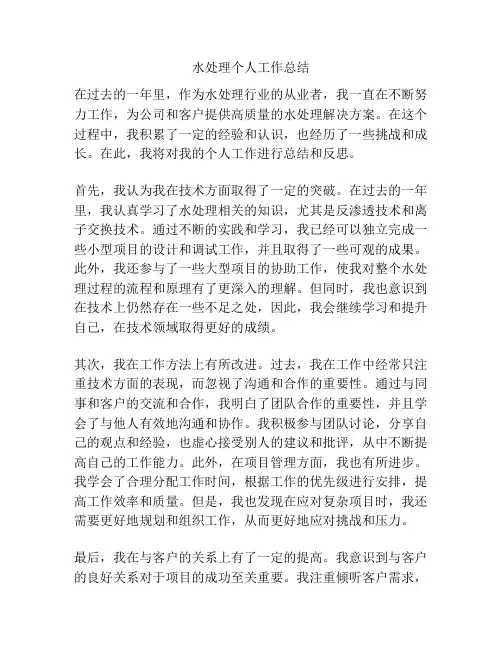 水处理个人工作总结