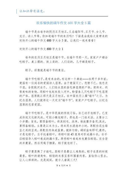 欢乐愉快的端午作文600字大全5篇