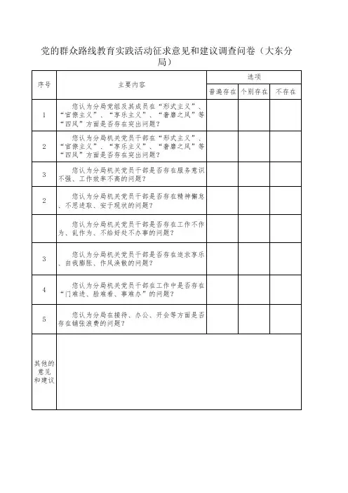 党的群众路线教育实践活动征求意见和建议调查问卷