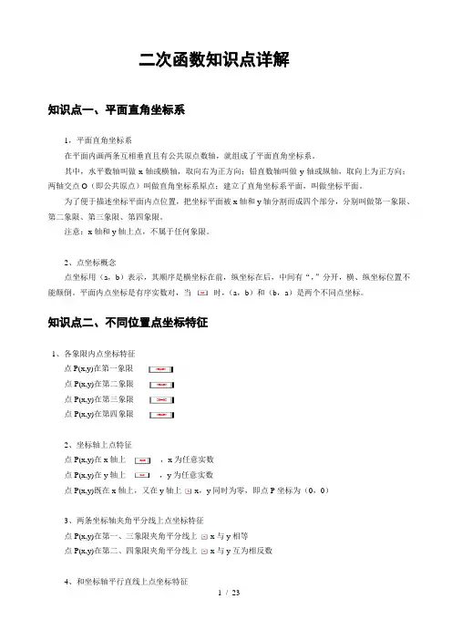 初中二次函数知识点详解助记口诀