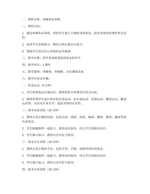 体操体态训练教案模板范文