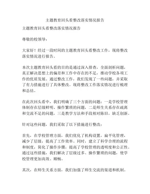 主题教育回头看整改落实情况报告