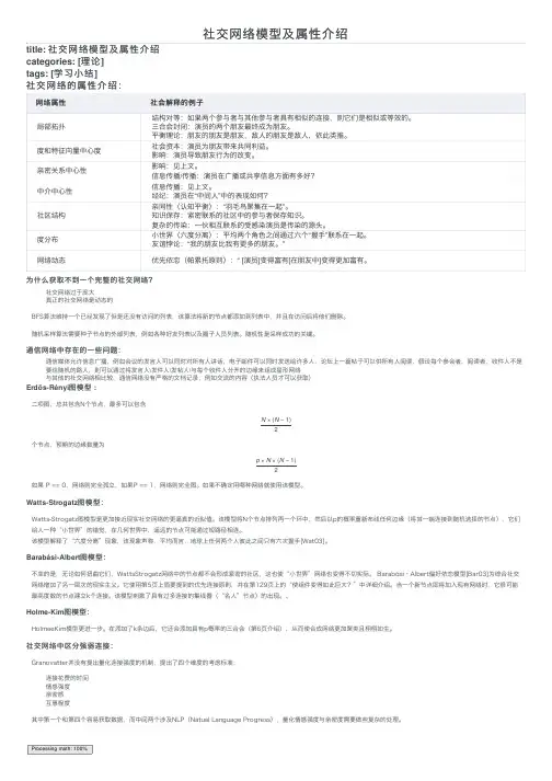 社交网络模型及属性介绍