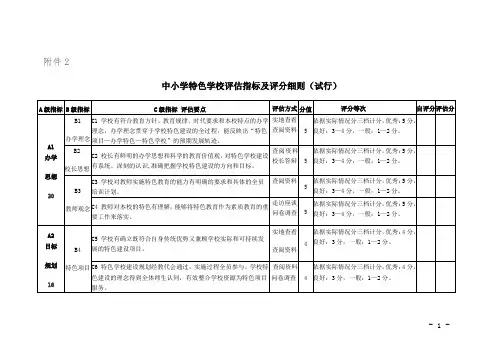 中小学特色学校评估指标及评分细则(试行)