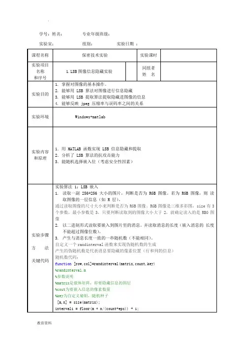 LSB图像信息隐藏实验